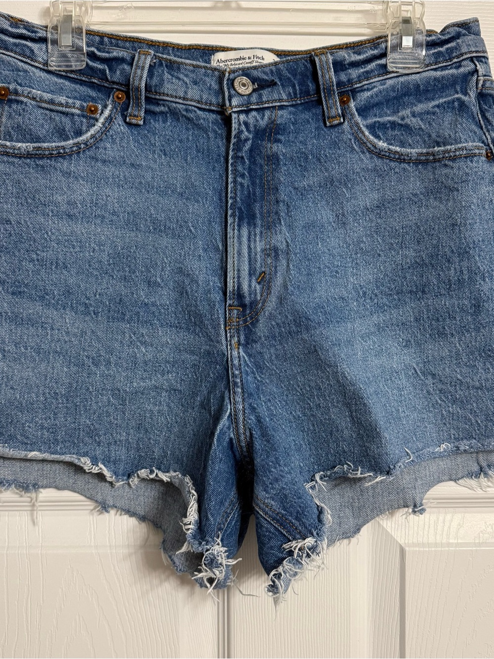 Abercrombie & Fitch Distressed Medium Blue Denim Cutoff Shorts